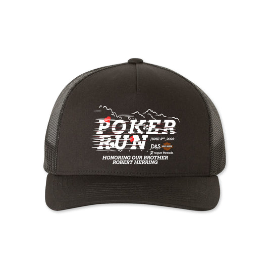 Snapback Trucker Hat Black/Black Curved Bill (Poker Run)