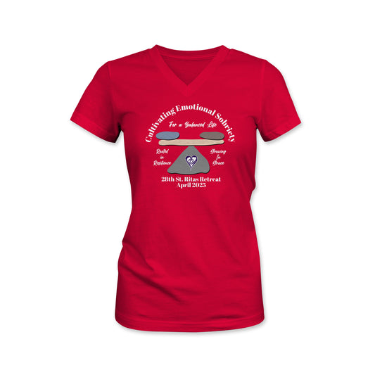 Women's Relaxed Fit V-Neck T-Shirt (St Rita's Retreat)